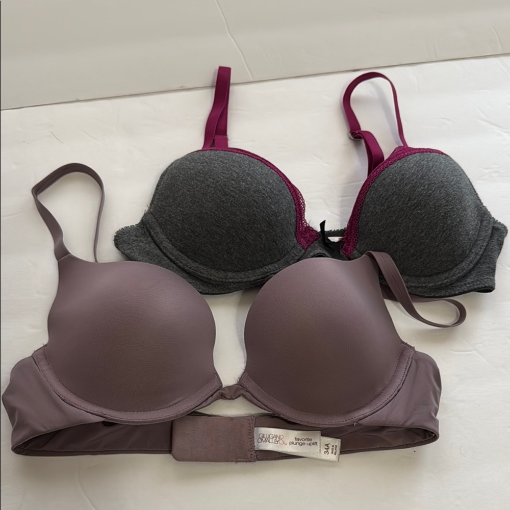 Gray and Purple Bras with Padded Cups and Underwire